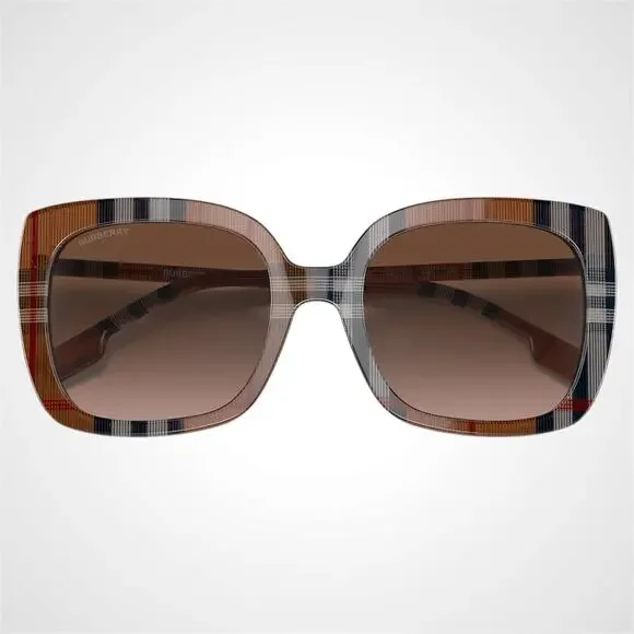 New Burberry Sunglasses Brown Check Square Frames Gradient Lens w/ Case BURBERRY